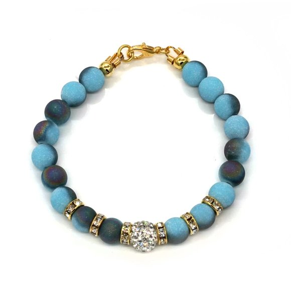 Blue matte stone bracelet with lobster clasp. - Picture 2 of 3